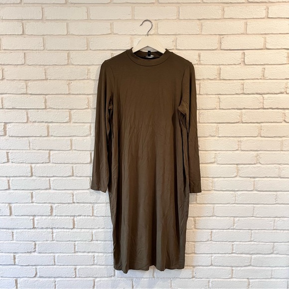 Eileen Fisher Green Mock Neck Long Sleeve Stretchy Midi Dress Women’s Medium - Picture 1 of 10